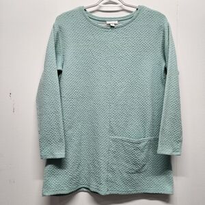 Pure Jill Teal Waffle Knit Tunic Top Womens Small Petite 3/4 Sleeve Boho Cottage
